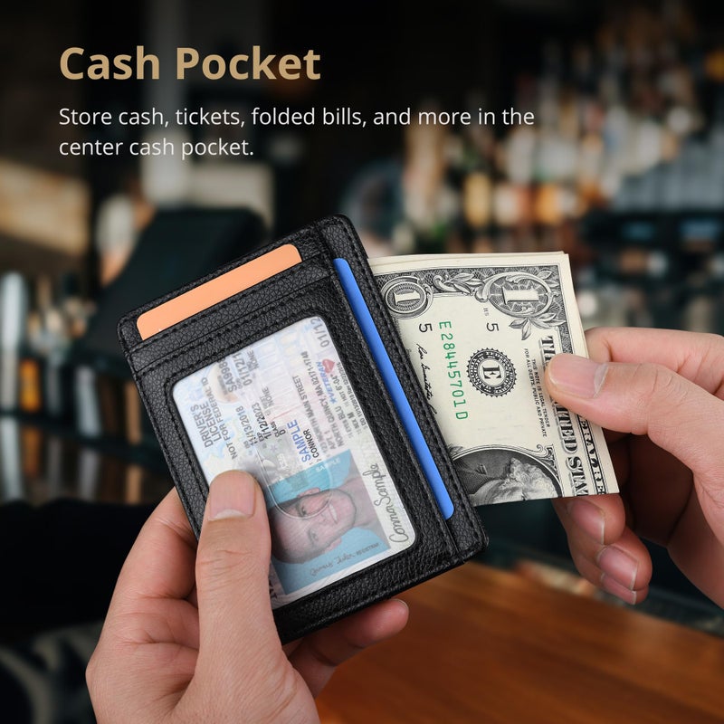 Buffway Slim Minimalist Front Pocket RFID Blocking Leather Wallets for Men and Women - Lichee Black - Image 5